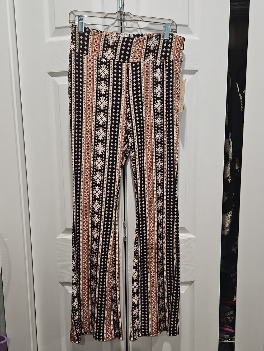 Women's Printed High-Waist Flared Pants - Black & Brown